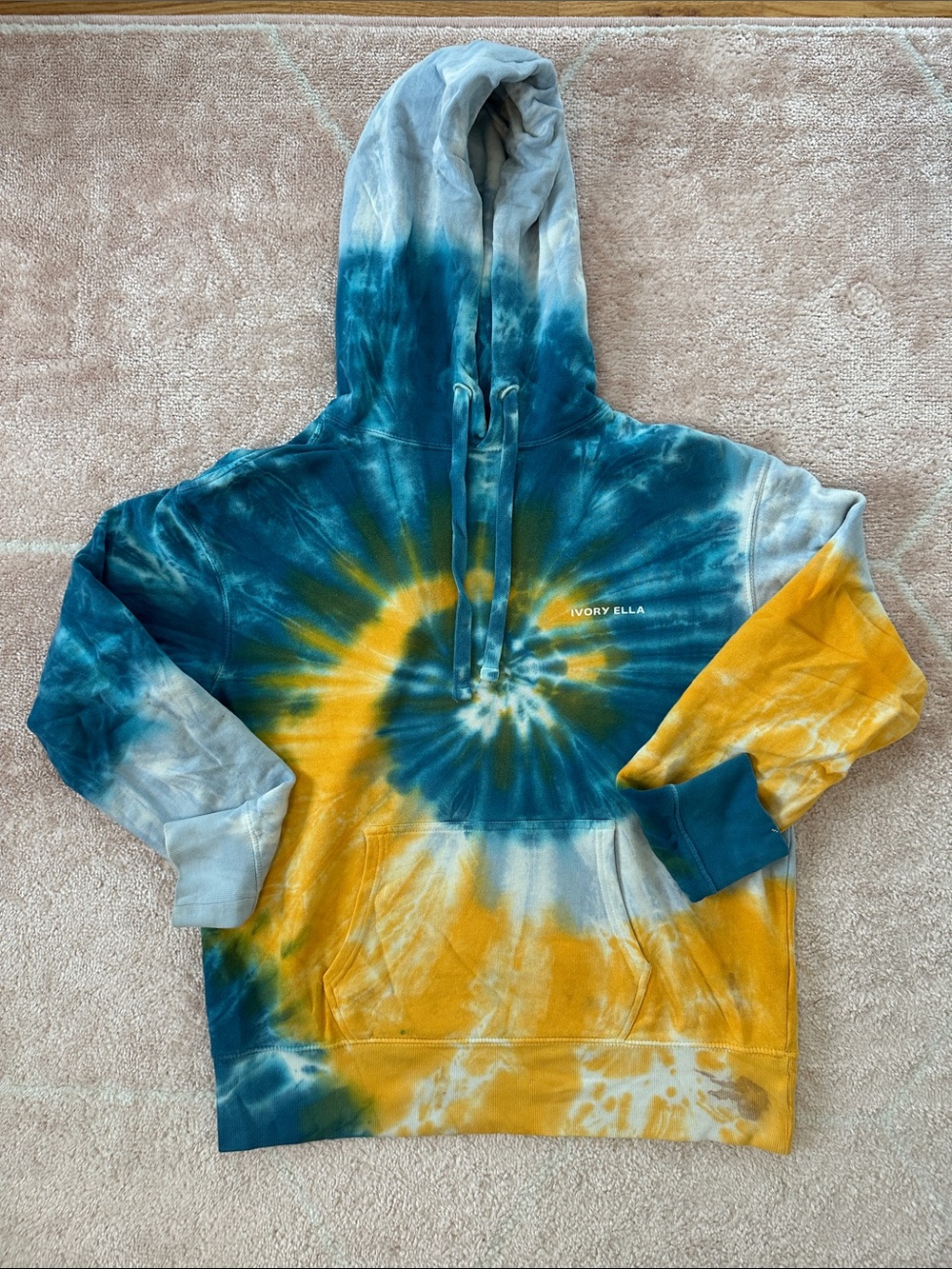 ivory ella Teal, Mustard & Cream Tie-Dye Hoodie